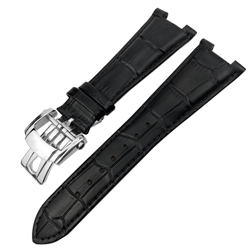 25mm Prong Shape Leather Watch Strap Black Blue Brown Watch Band For Patek Philippe Nautilus Men's Bracelets