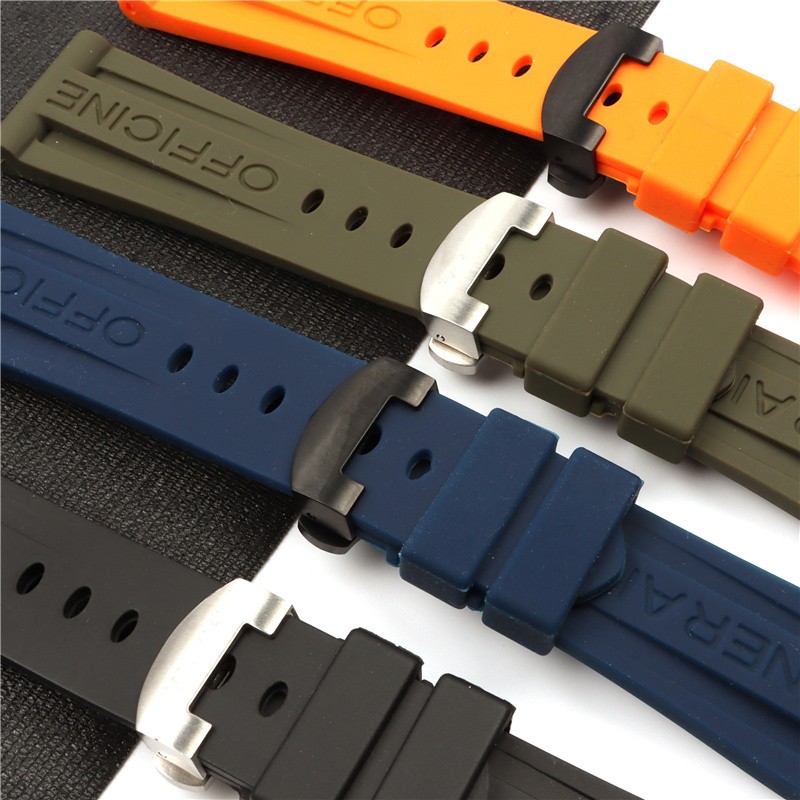 Panerai - Silicone Rubber Watch Replacement Strap, 26mm, Black, Blue, Orange & Green, Folding Buckle, Water Resistant Accessory