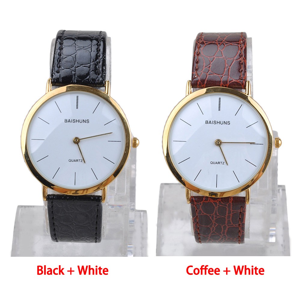 Men Gold Frame Gift Easy Read PU Leather Round Dial Portable Quartz Fashion Simple Pointer Wrist Watch