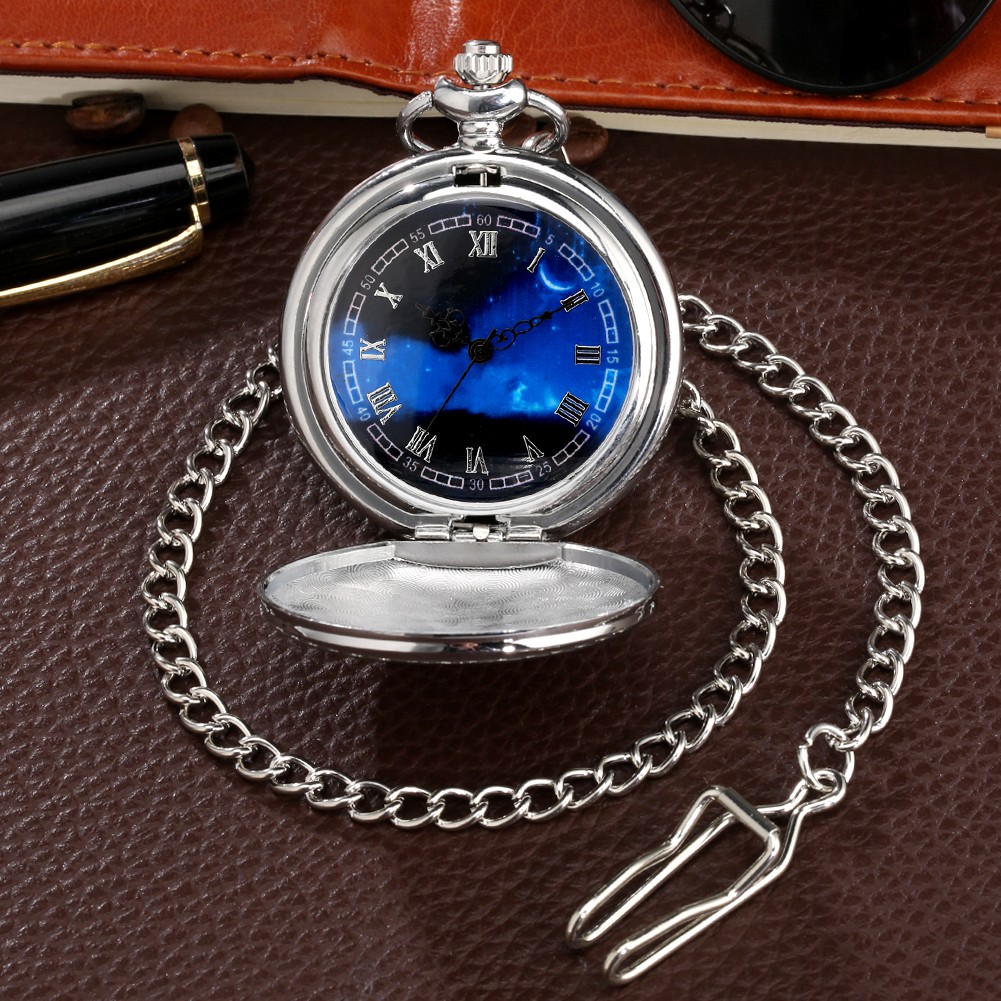 Men Women Simple Silver Both Sides Smooth Quartz Pocket Watch Starry Sky Surface Thick Series Unisex Precious Commemorative Watches