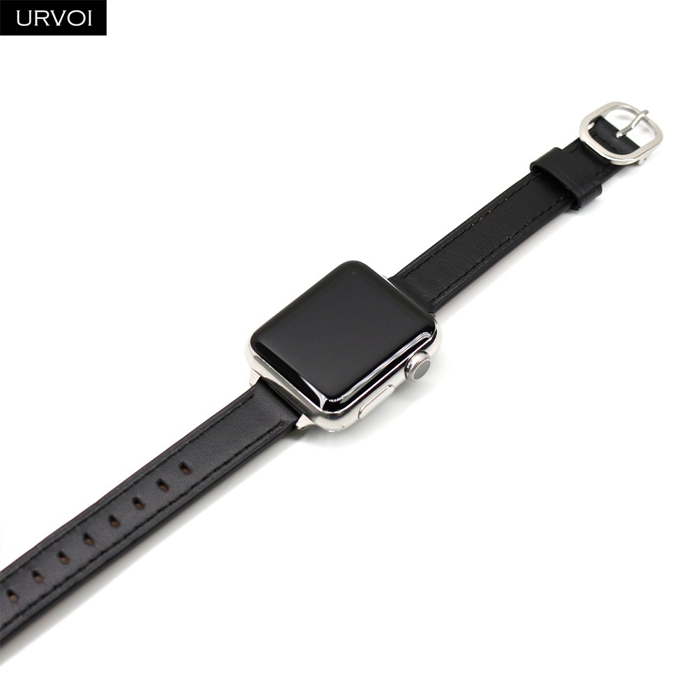 URVOI Band for Apple Watch Series 7 6 SE 5 4 321 Genuine Leather Strap for iWatch Slim Wristwatches Modern Design 14mm Width Girl Strap