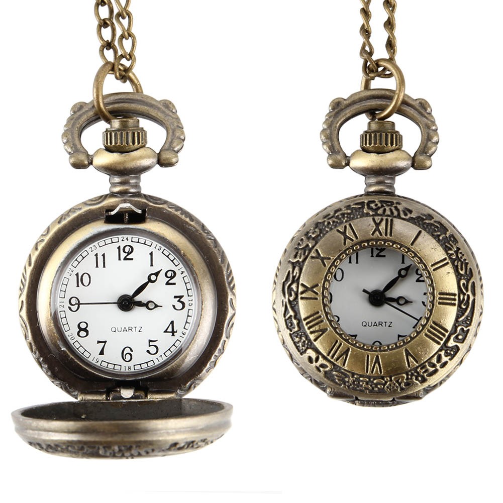 2022 Fashion Vintage Alloy Pocket Watch Roman Numeral Dual Time Display Watch Necklace Chain Watches Holiday Gifts TY66