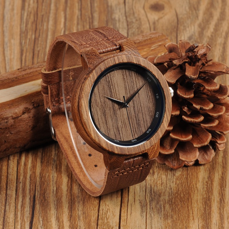 BOBOBIRD ZEBRA Wooden Watches Leather Band Watches For Men Casual Fashion Handmade Quartz Wristwatches Custom Logo Wooden Box