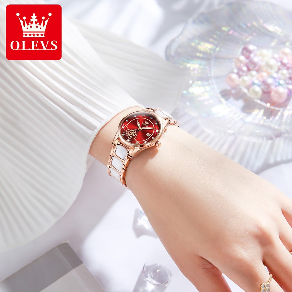 OLEVS Luxury Quartz Women's Watch Japan Movement 30M Waterproof Watch for Women Ceramic Women's Wristwatch Gift for Valentine's Day