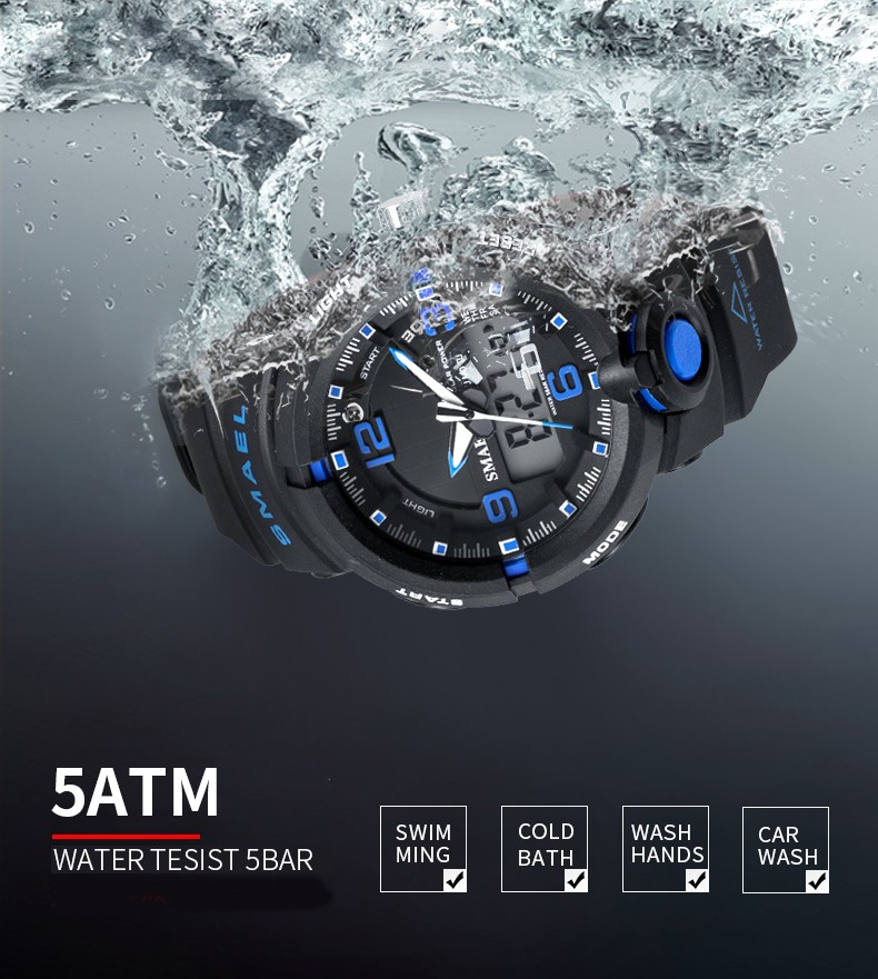 SMAEL Solar Power Men Sports Watches Waterproof LED Digital Watch Men Luxury Brand Electronic Mens Wrist Watch Relogio Masculino