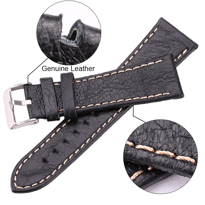 Genuine Leather Watch Band Strap Black Brown 22mm 24mm Strap Women Men Soft Thin Cowhide Watchband Bracelet With Pin Buckle