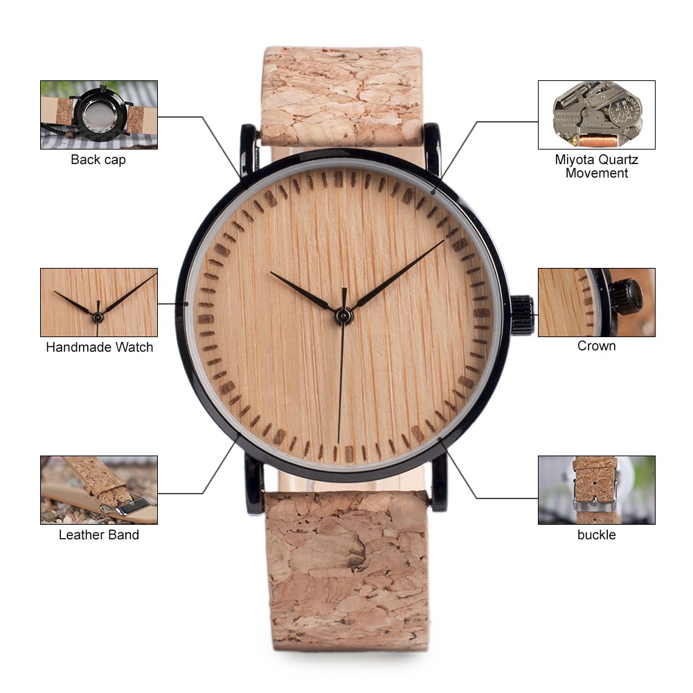 Bobo Bird Men's Watches Natural Wooden Quartz Wristwatch With Wooden Strap Genuine Leather With Wooden Box Watches For Men Gift