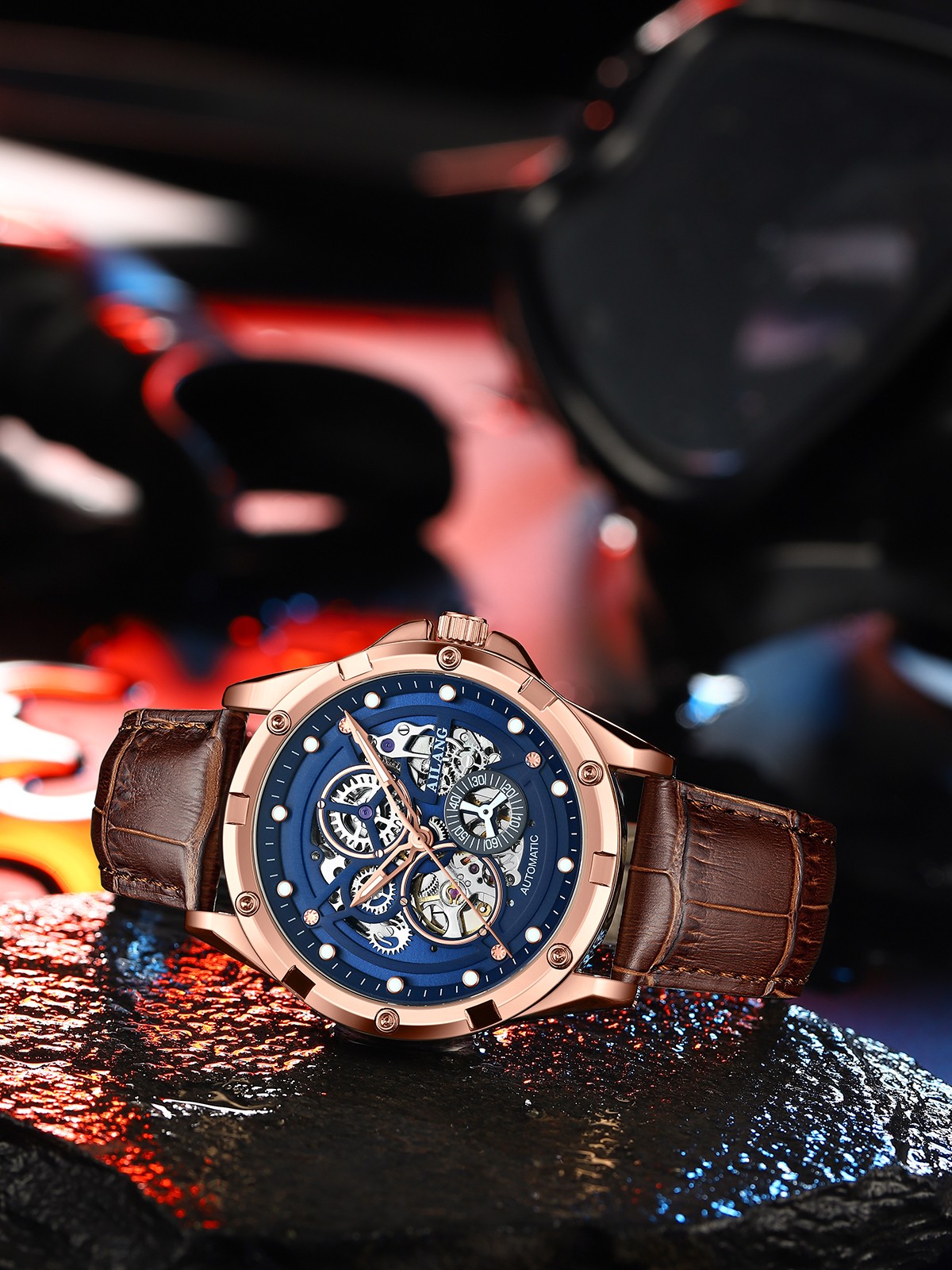 2022 AILANG Skeleton Luxury Watch Men Automatic Mechanical Watch Stainless Steel Black Waterproof Watch Relogio