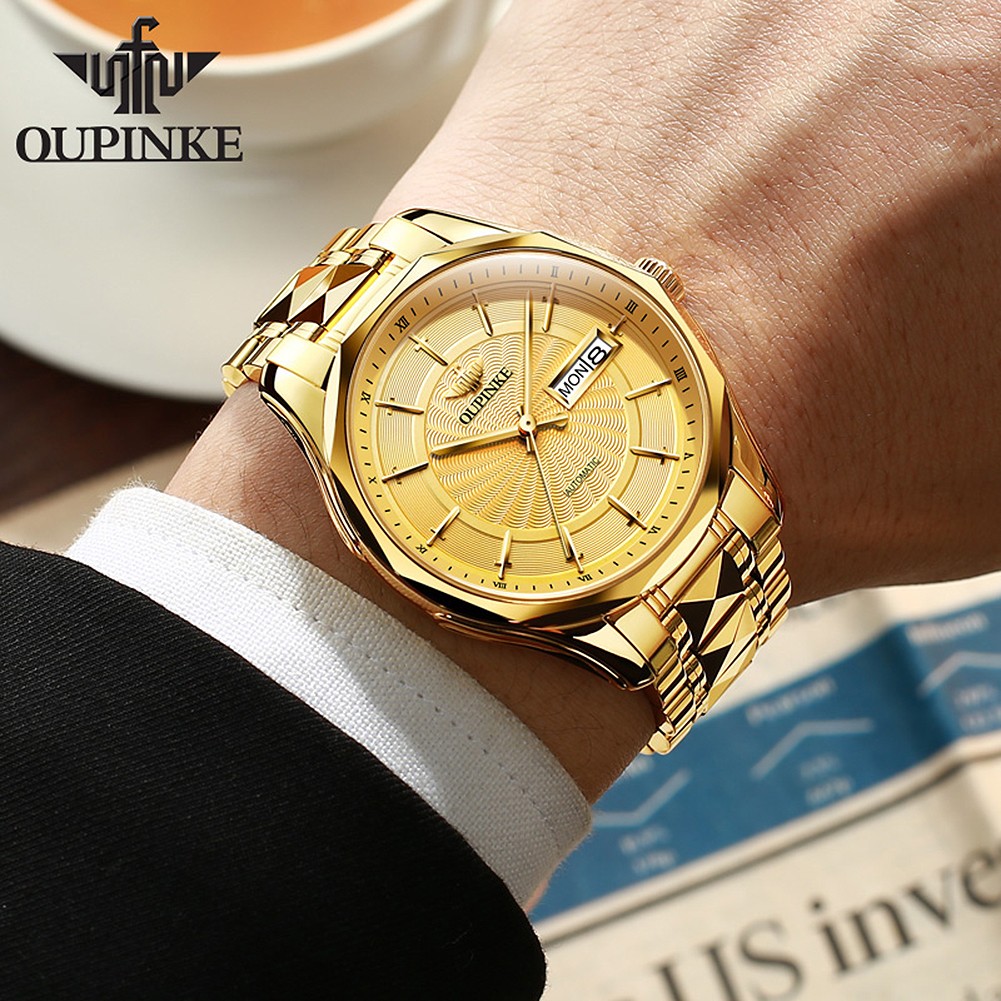 OUPINKE Men Automatic Mechanical Watch Swiss Movement Sapphire Mirror Lifetime Warranty Automatic Watch Tungsten Steel Strap