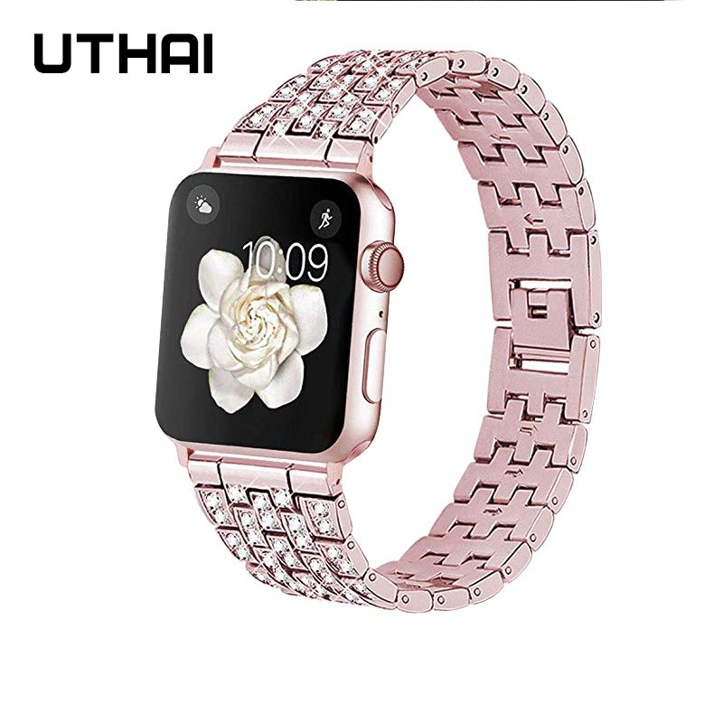 UThai P70 Watch for Men Apple Watch 44mm 38mm 40mm 42mm Series 7 Bands Smart Watch Stainless Steel Bracelet Strap with Diamonds