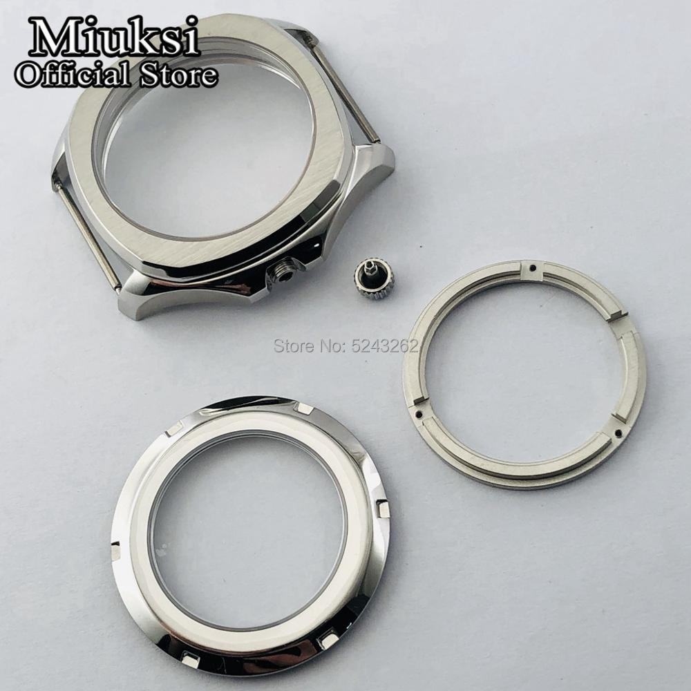 Miuksi 40mm Silver/Black Sapphire Crystal Watch Case Fit NH35 NH36 ETA2824 2836 Miyota8215 821A Mingzhu DG2813 3804 Movements