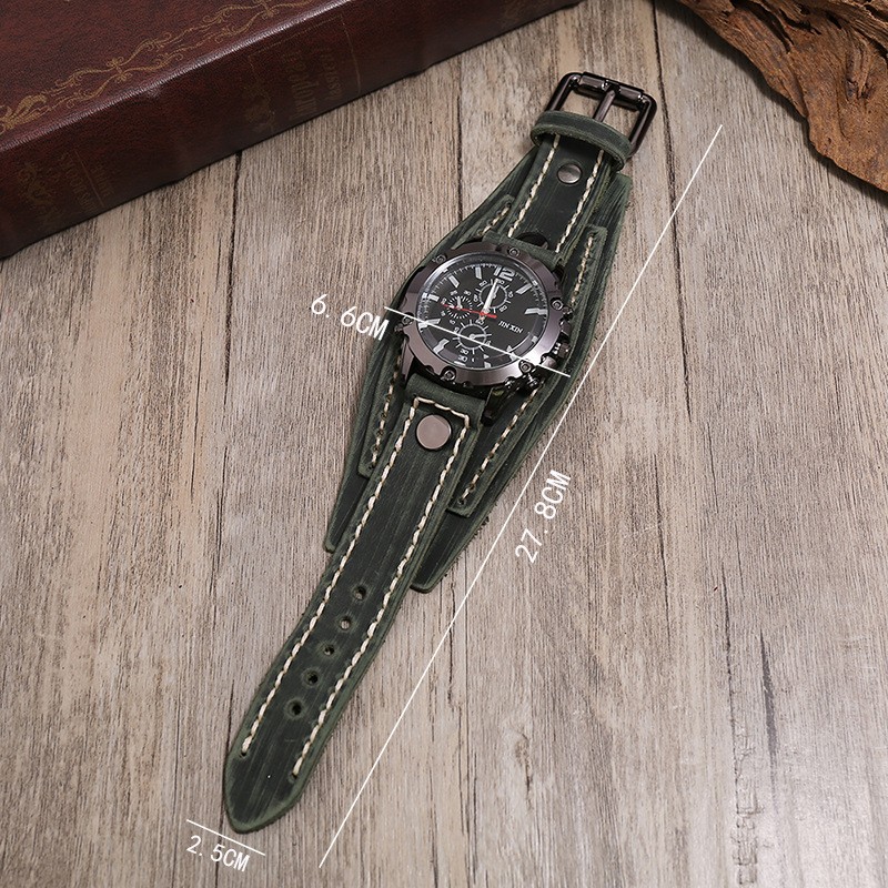 Men's Quartz Watches Jisingshu Luxury Wristwatch 2022 Cowhide Watch Band Punk Style Men's Watch Genuine Leather Wide Bracelets