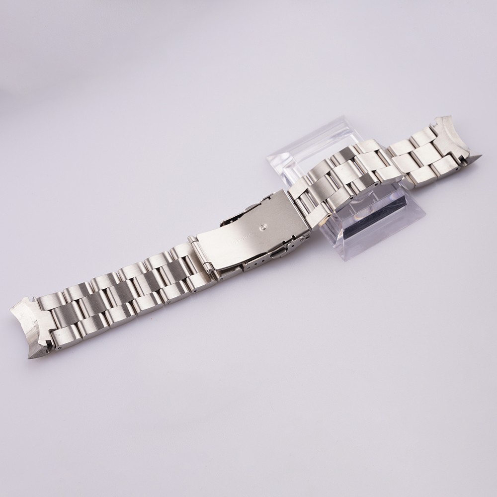 Rolamy 22mm Silver All Brushed Solid Curved End Links Replacement Watchband Bracelet Double Push Clasp For Seiko SKX 007