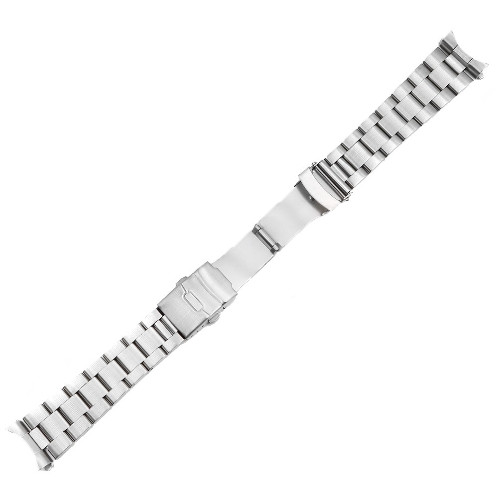 Rolamy 20 22mm Silver Brushed Hollow Curved End Solid Links Replacement Watch Band Strap Bracelet Double Push Clasp for Seiko