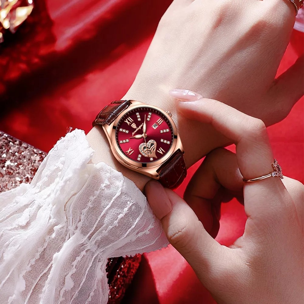 POEDAGAR 2022 Women Watches Fashion Leather Romance Red Dial Luxury Ladies Watch Waterproof Quartz Date Swiss Brand Wristwatch