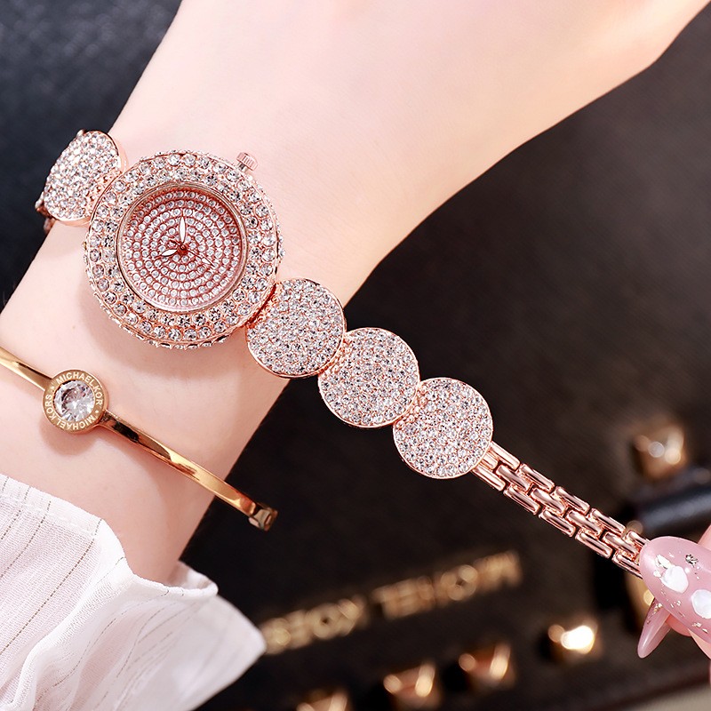 Women's Wrist Watches Rose Gold Color Full Rhinestones Diamond Wristwatches Casual Party Dress Ladies Gift For Girls D189