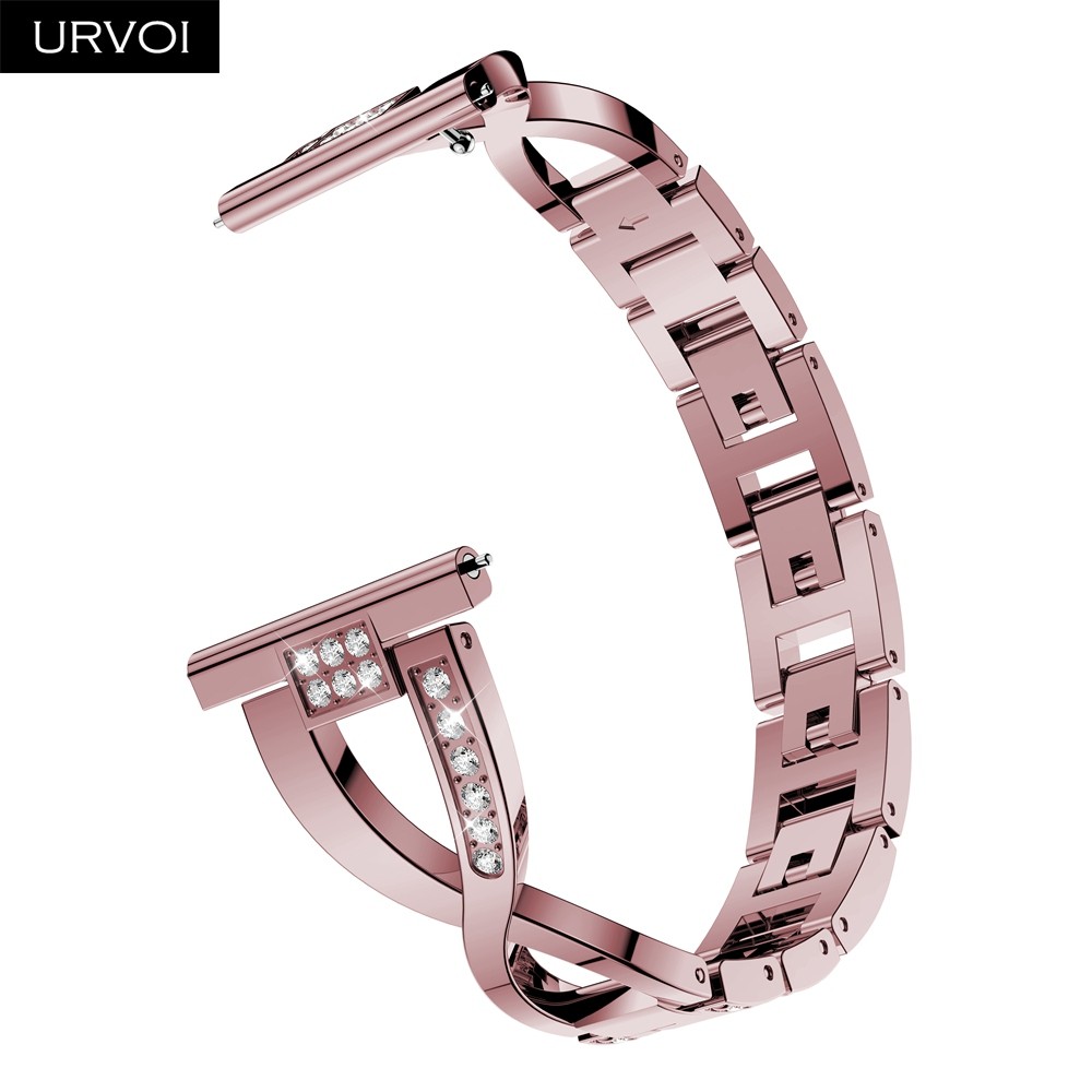 URVOI Band for Galaxy Watch Active Double X Strap Stainless Steel Fold Over Clasp with Zircon Quick Release Wrist Pins 42 46mm