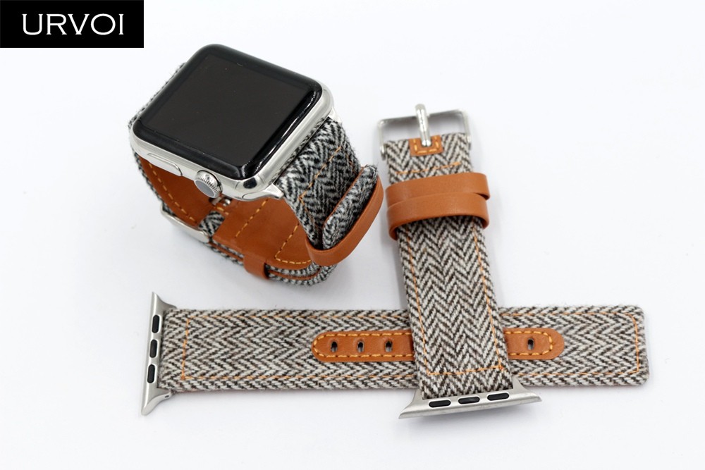 URVOI Canvas Strap for Apple Watch series 7 6 SE5 4 3 Swallow Pattern Grip Wrist Jean Strap for iwatch Classic Design Leather Back