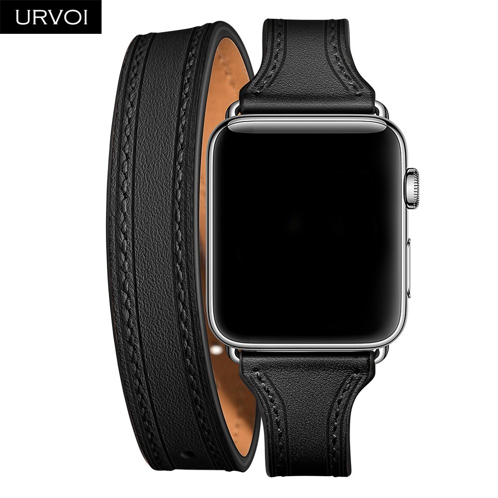 URVOI Double Round for Apple Watch Band Series 7 6 SE 5 4 3 Luxury Strap for iWatch Soft Genuine Leather Wrist Loop 40 41 44 45mm