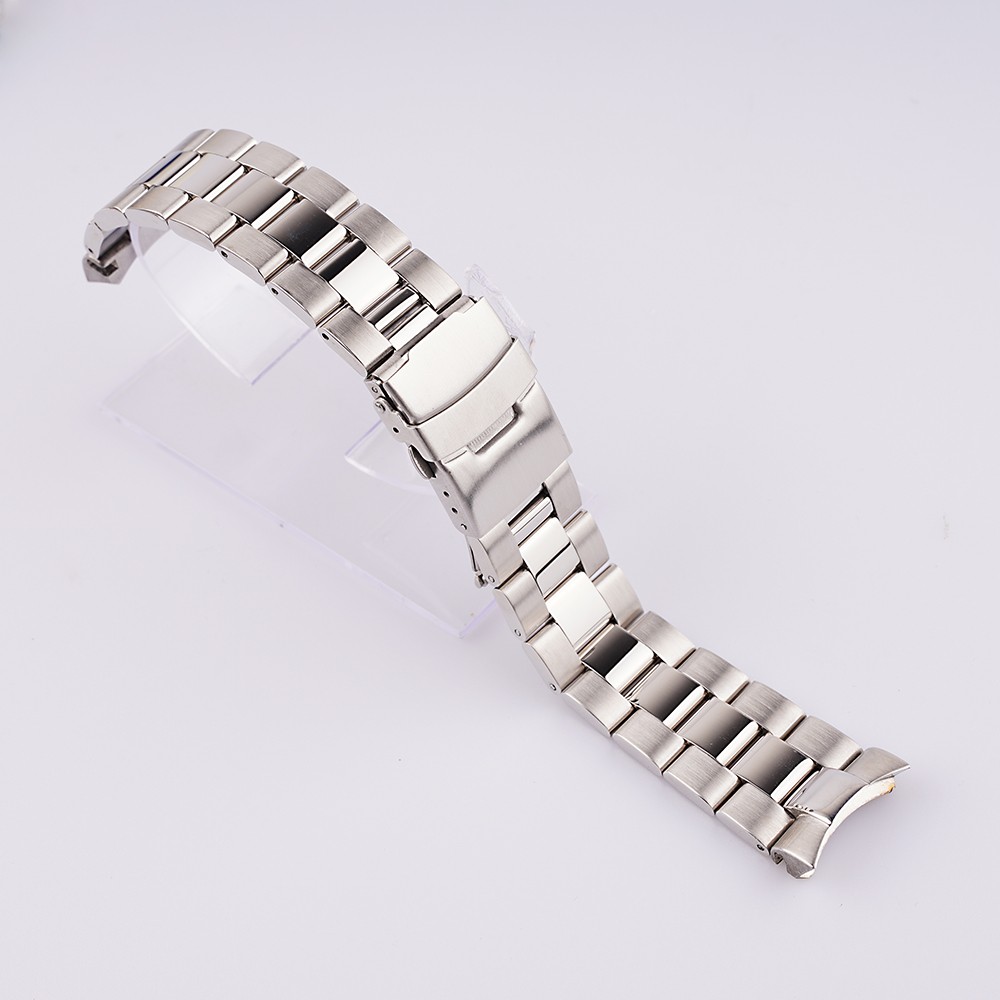 Carly Wet 22mm Solid Silver Curved End Links Replacement Watchband Bracelet Double Push Clasp For Seiko SKX 007