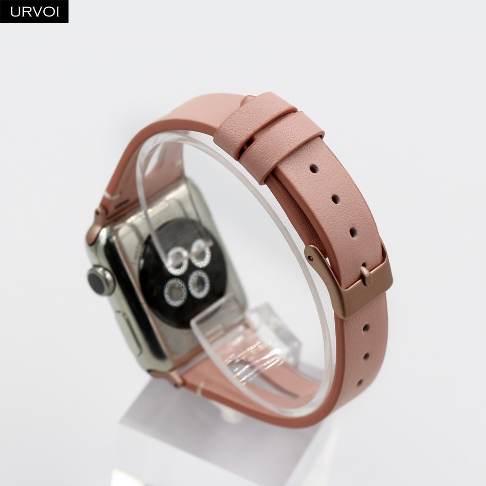 URVOI حلقة من جلد ل أبل ساعة سلسلة 7 6 SE 5 4 3 حزام ل iwatch 41 45 مللي متر T ثقب زهور مطبوعة المعصم النساء الفرقة