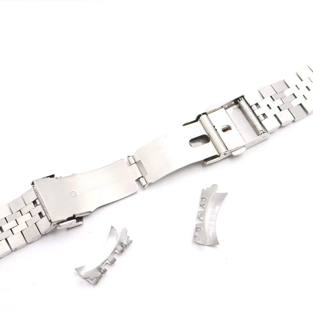 CARLYWET - 22mm Silver Jubilee Watch Band, Hollow Curved Tip, Solid Stainless Steel Screw Links, Silver for Seiko SKX 007