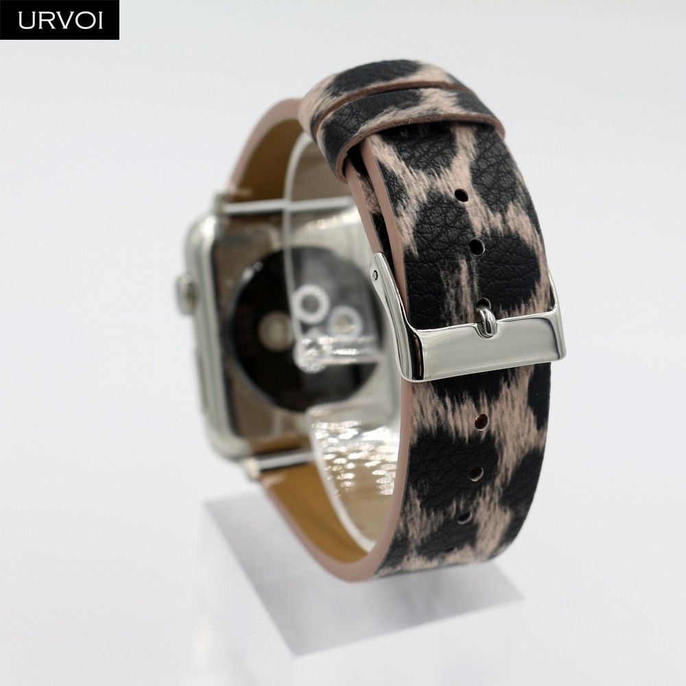 URVOI Leather Strap for Apple Watch Series 7 6 SE 5 4 3 2 1 Printing Strap for iWatch PU Leather Leopard Modern Style 41 45mm