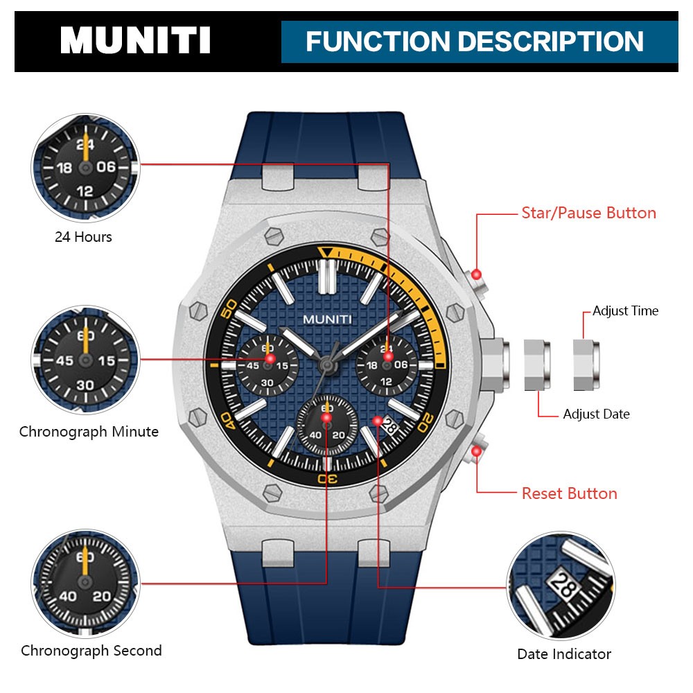 Fashion Quartz Watch Men Yellow Silicone Strap Chronograph Military Watches Sport Auto Date Wristwatch For Man Relogio