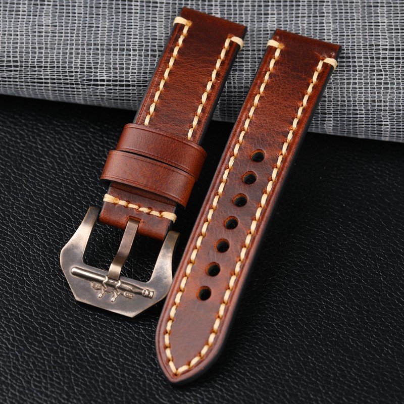 Handmade Bronze Submarine Buckle Watchband 22 24 26mm Brown Blue Black Suitable for BAM Bronze Watch Men Bracelet