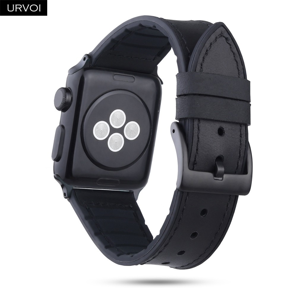 URVOI حزام ل أبل سلسلة ساعة 7 6 SE 5 4 3 2 1 حزام من الجلد سيليكون الظهر ل iwatch حزام تنفس 41 45 مللي متر مشبك أسود