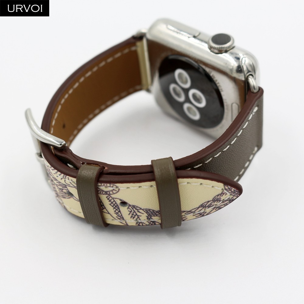 URVOI Printed One Round for Apple Watch Series 7 6 SE 5 4 3 2 Band Swift Leather Strap for iWatch 41 45mm Handmade Wristwatches 2020