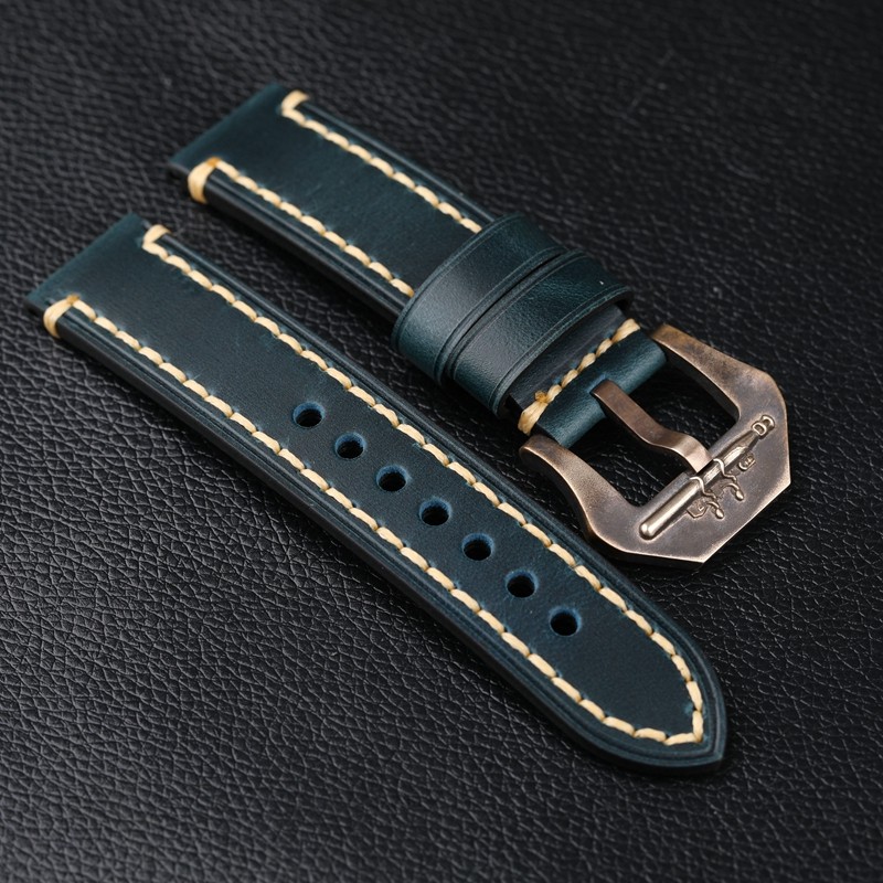 Hand Oiled Waxed Leather Leather Watchband Bronze Submarine 22 24 26MM Top Layer Leather Bronze Watch Bracelet Vintage Style