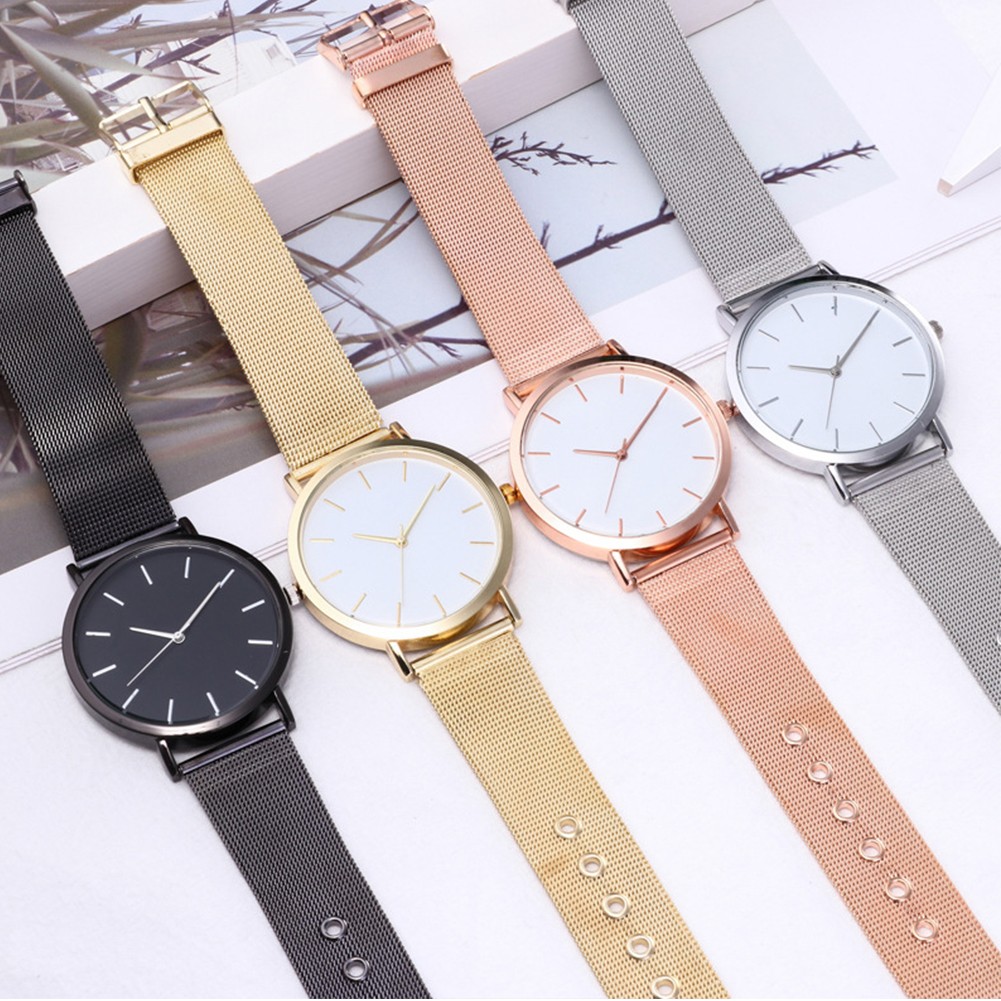 Women Wrist Clock Watch Casual Wrist Watch Quartz Ladies Stainless Steel Strap Mesh