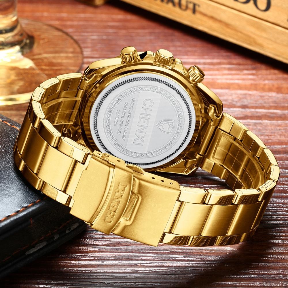 2022 Chenxi Brand Male Full Golden Men's Wrist Watches Clock Luxury Casual Quartz Watch Waterproof Clock Man Relogio Masculino