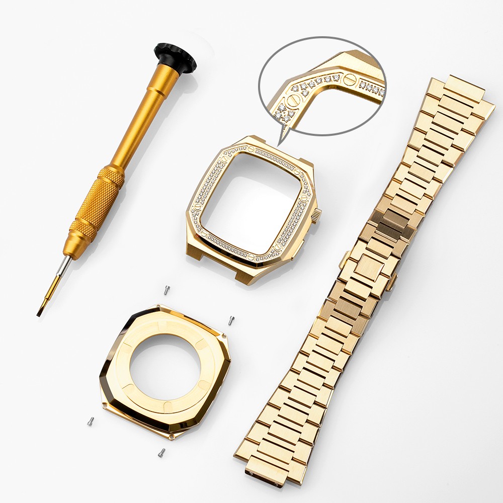 Modified Kit Metal Bezel for Apple Watch Case and Band 7 6 5 4 3 41mm 44mm 45mm Strap Frame Strap for iWatch Women Luxury