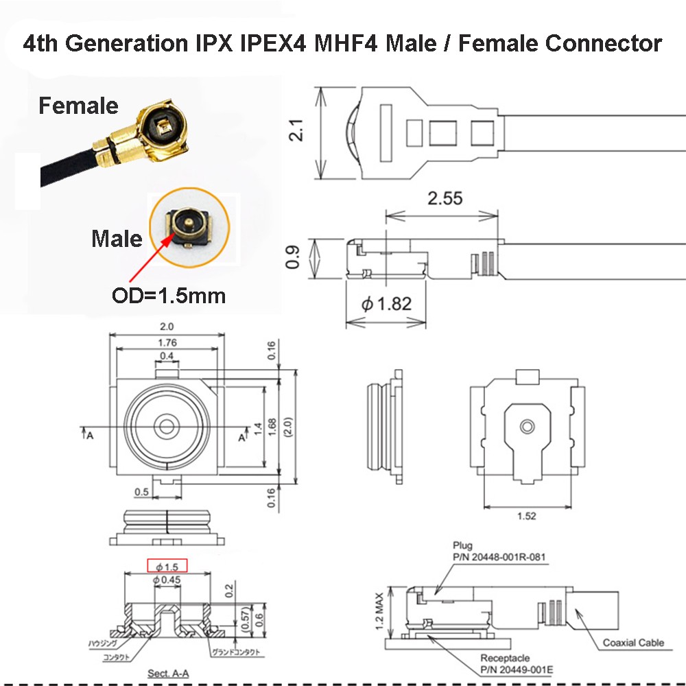 20pcs U.FL IPX IPEX Female Connectors IPEX4 MHF4 SMT Socket WiFi Antenna Base PCB RF Coaxial Antenna Board Terminal