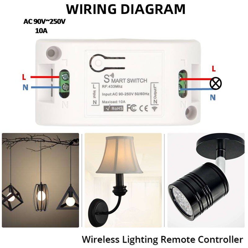 Diese 433Mhz wireless wall switch rf 86 wall panel transmitter safety switch and ac 110v 220v relay interrupt for light