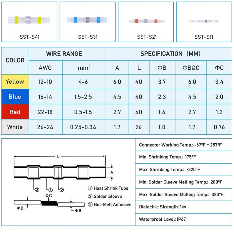 50/300pcs Insulator Welding Wire Connectors - Heat Shrink Welding Butt Connectors - Welding Connecting Kit - Marine Auto Insulated