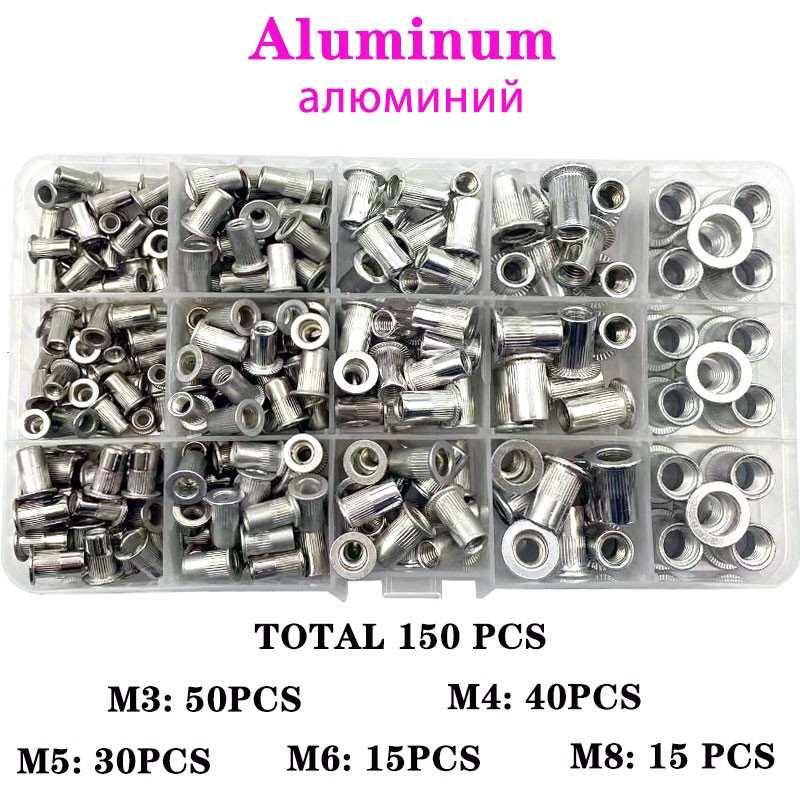 150pcs Rivet Nut Thread Insert Stainless Steel Rivet Nut Rivet Nut With Threaded Retainer Mechanical Tools Clamping Lever Rivet Nut Set