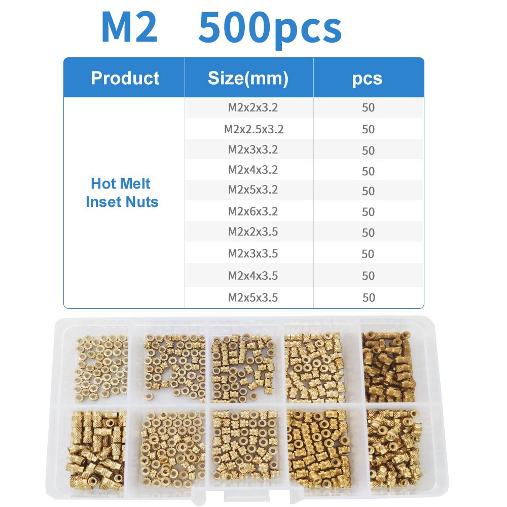 90-500 قطعة M2 M2.5 M3 M4 M5 M6 النحاس الساخن تذوب المكسرات مجموعة متنوعة موضوع النحاس مخرش الخيوط إدراج Embedment المكسرات مجموعة