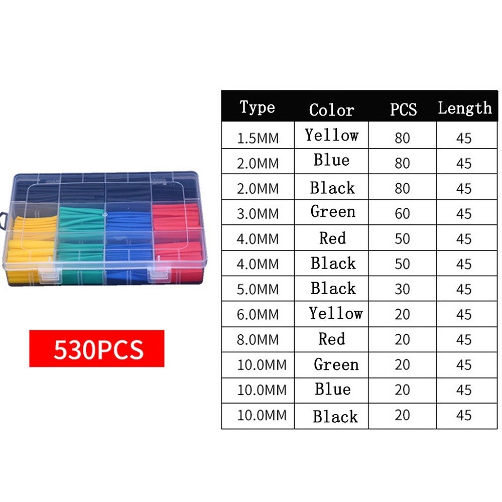 800pcs 127pcs Polyolefin Shrinkable Assorted Heat Shrink Wire Tube Insulated Cable Sleeving Tubing Set 2:1 Waterproof Pipe Sleeve