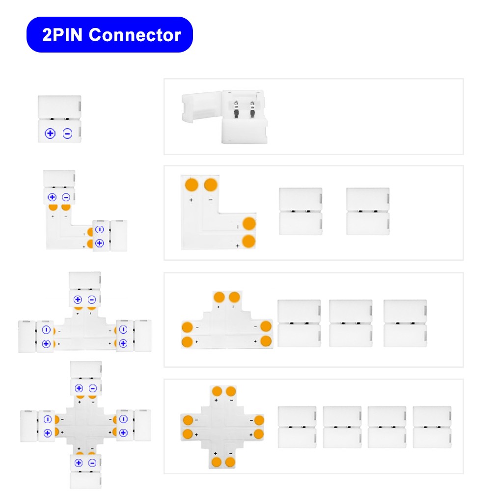 Led strip connector 2pin 3pin 4pin 5pin 10/12mm width L/T/X shape corner welding for WS2811 WS2812B 3528 5050 RGB LED light