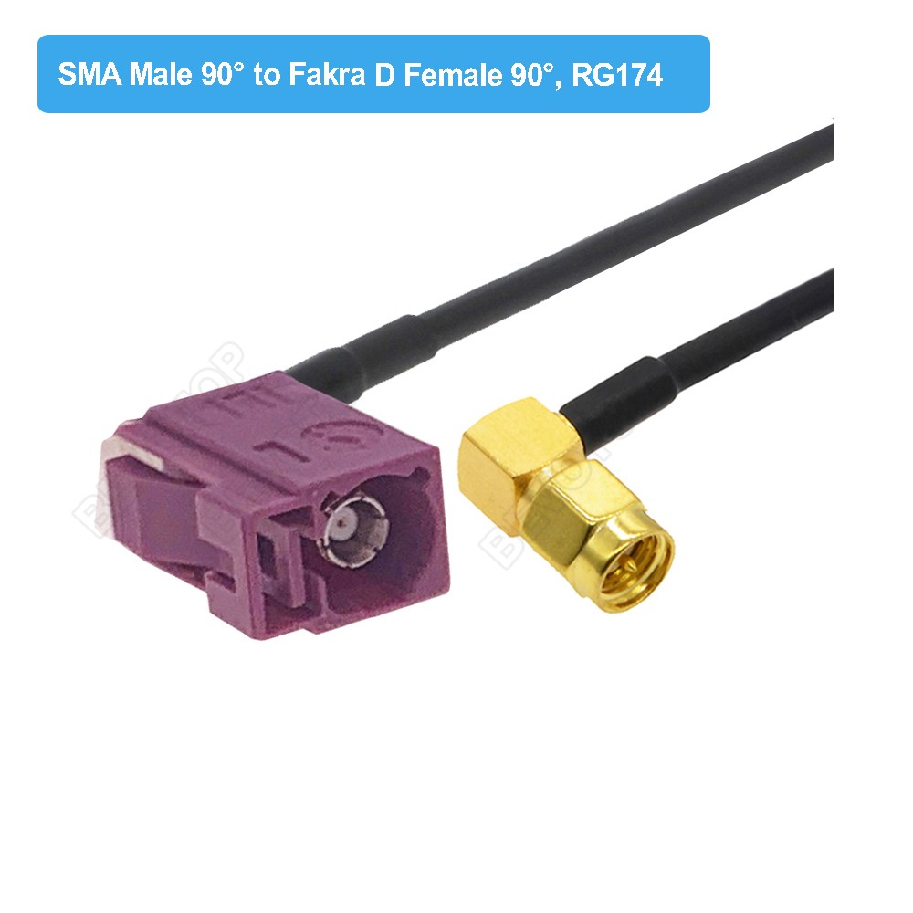 RAL4004 Male/Female Fakra D to SMA Male Right Angle RG174 Cable Adapter GSM Antenna Extension Cord RF Coaxial Pigtail Jumper