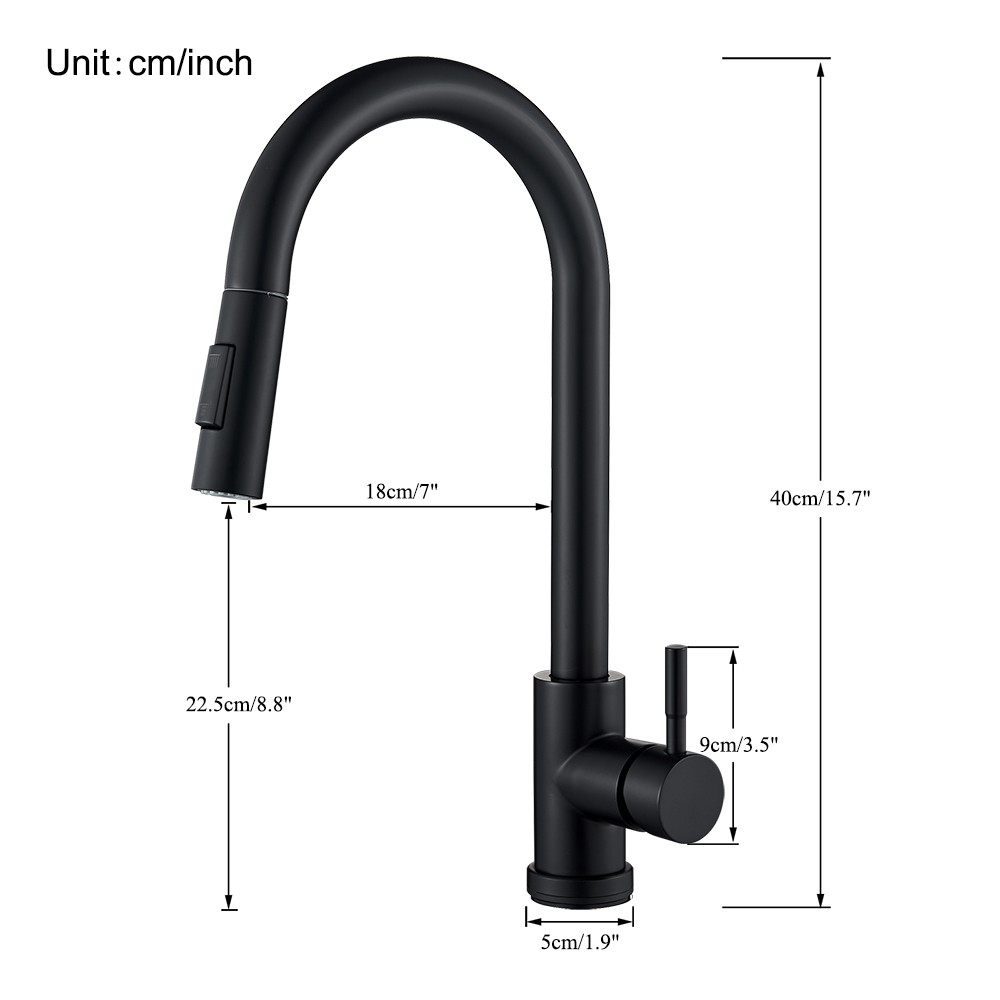 Free Shipping Black Kitchen Faucet Two Function Single Handle Pull Out Mixer Deck Mounted Hot and Cold Water Taps