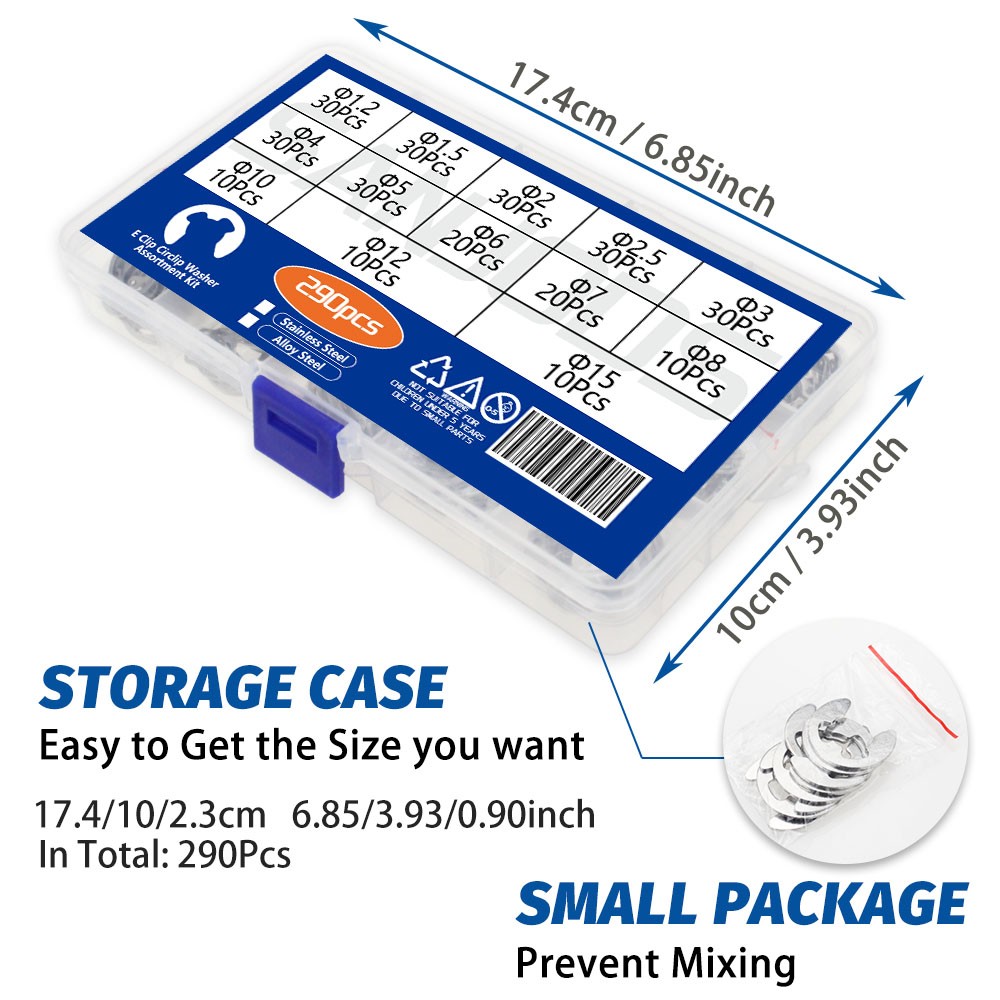 290 قطعة سبائك الصلب E كليب الدوائر غسالة مجموعة متنوعة الدوائر الخارجية الاحتفاظ الدائري ل رمح السحابة بكرة رمح 1.2-15 مللي متر