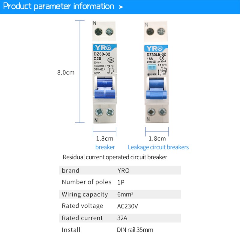 AC 1P 230V 10A 16A 20A 25A 32A المتبقية الحالي قطاع دارة التفاضلية قواطع مفتاح أمان DZ30LE-32