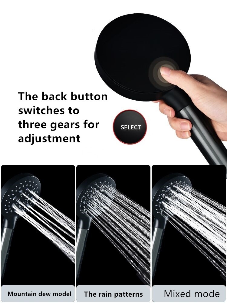 Shower Head Rainfall Bath Water Saving Filter Large Panel 3 Adjustable Gears Black Faucet Nozzles Bathroom Shower Accessories