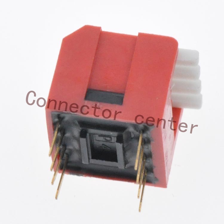 High Quality DIP Switch Piano Type Side Actuation 2.54mm Pitch Gold Plated 4 Position 8Pin Red DHL-04