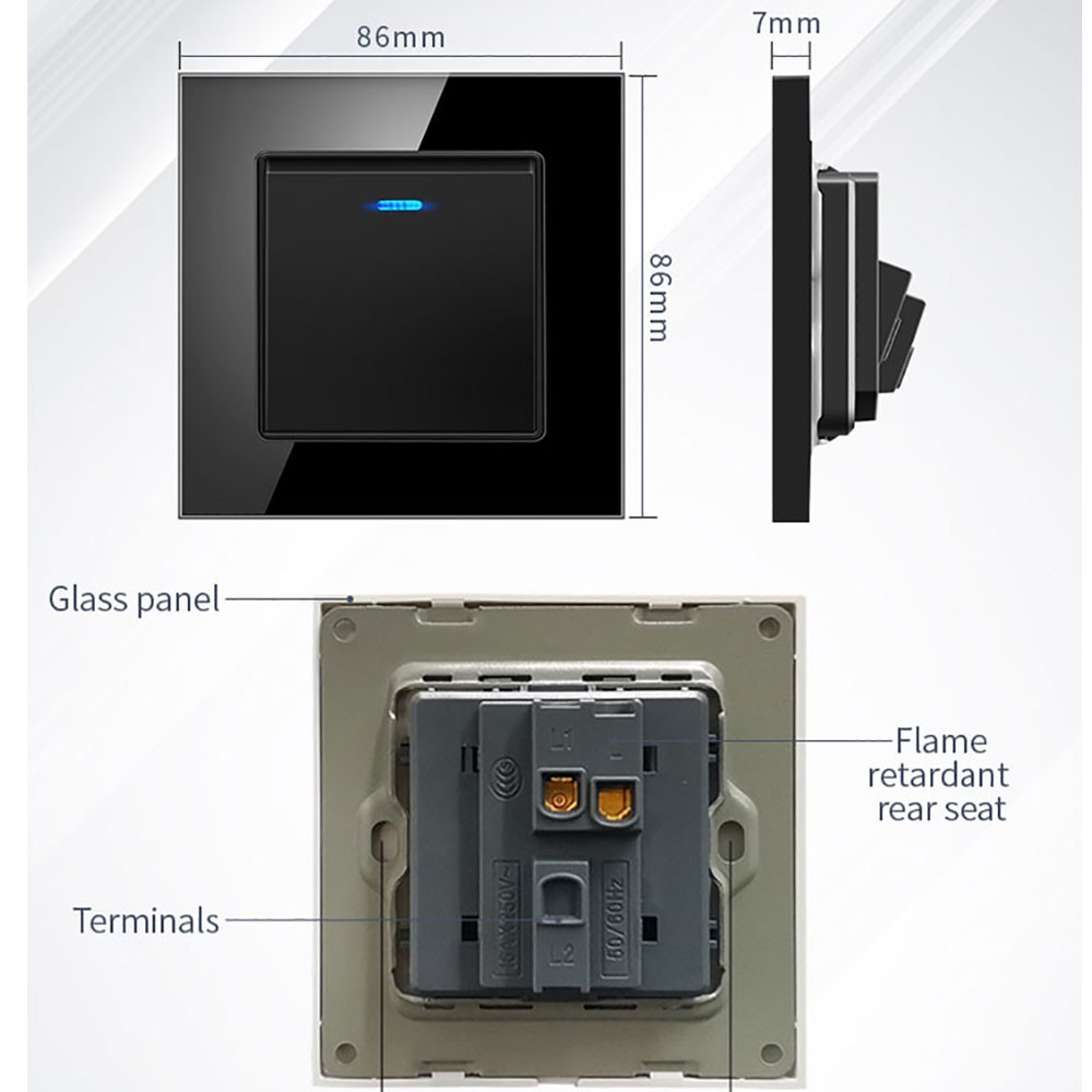 DXDXTT Push Button Light Switch 2 Way Stair Wall Switches 220V LED Tempered Glass Panel EU Standard 1/2/3 Gang Home Improvement