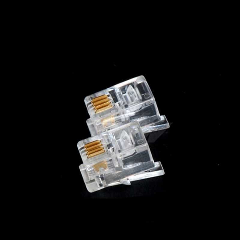 100pcs/lot RJ11 4P4C New Crystal Head Modular Plug Gold Plated Network Connector Wholesale